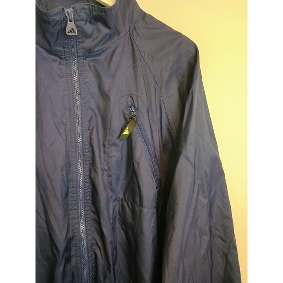 Vintage Adidas Jacket Mens Large Navy Blue Green Vented Hooded Retro Windbreaker - Picture 11 of 12